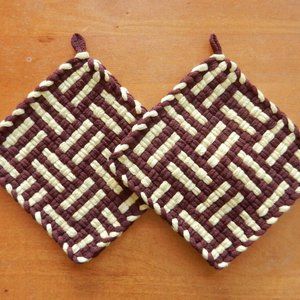 Set of 2 Handmade Artisan Woven Loomed Wine & Cheese Potholders Hot Pads Trivets